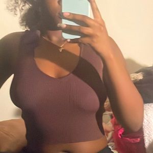 Forever 21 brown collared ribbed crop top